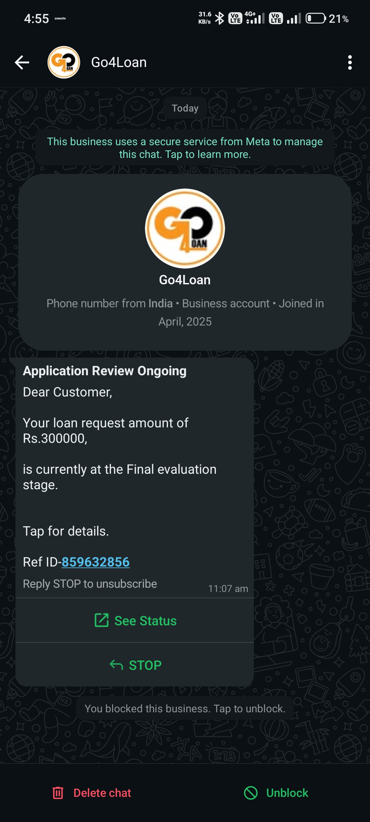 Scam message For loan 
