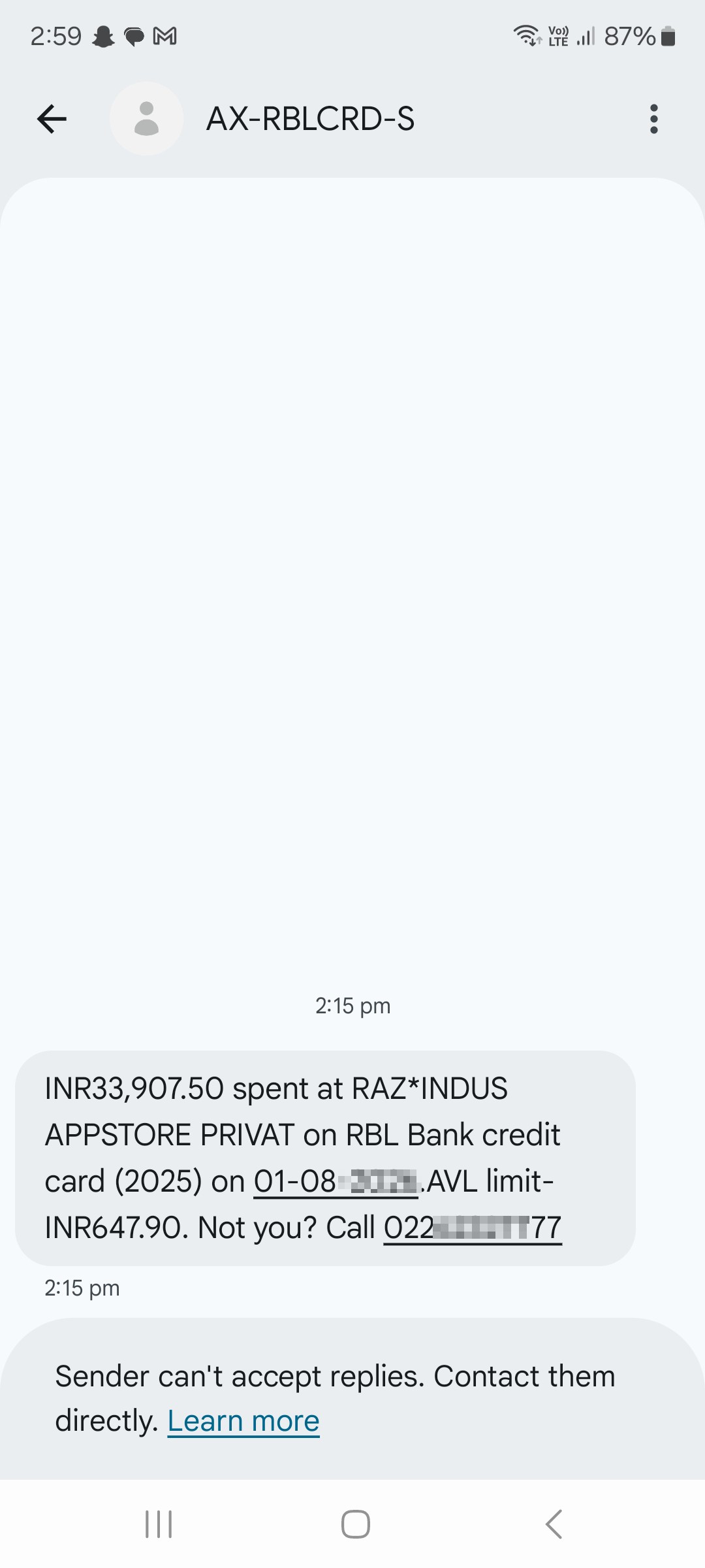 RBL credit card fraud