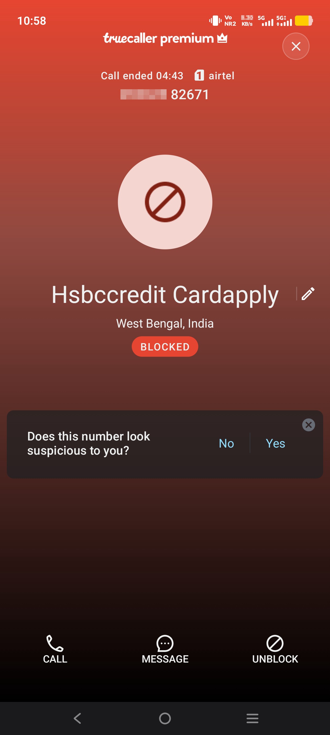 credit card company never make a call itself 