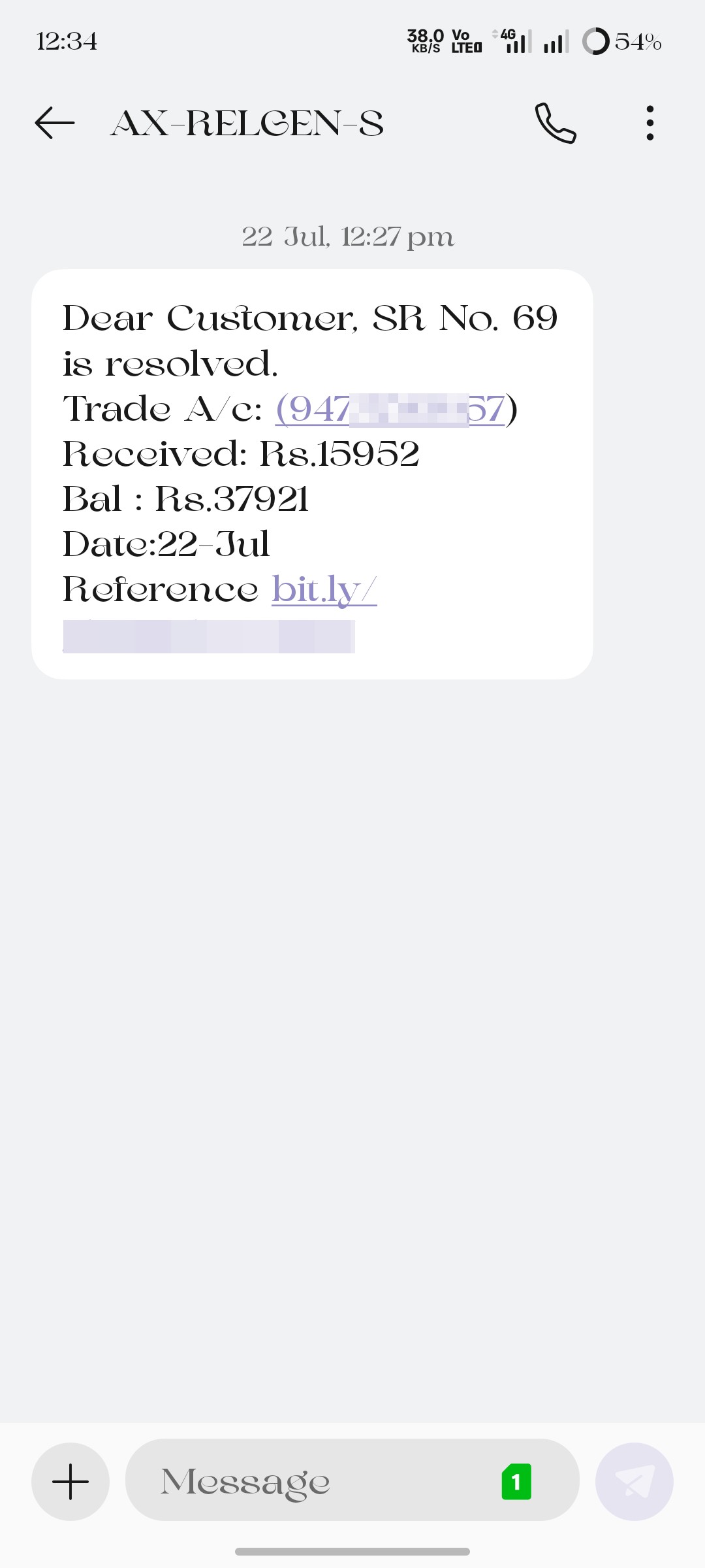 account credited 