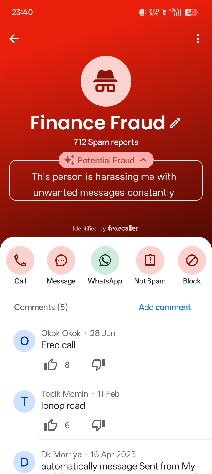 Yes, this number is marked as Finance Fraud on Truecaller.