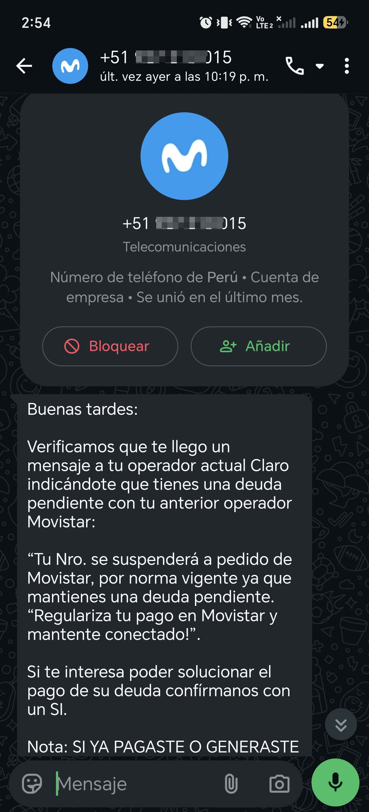 possible scam, impersonation of Movistar