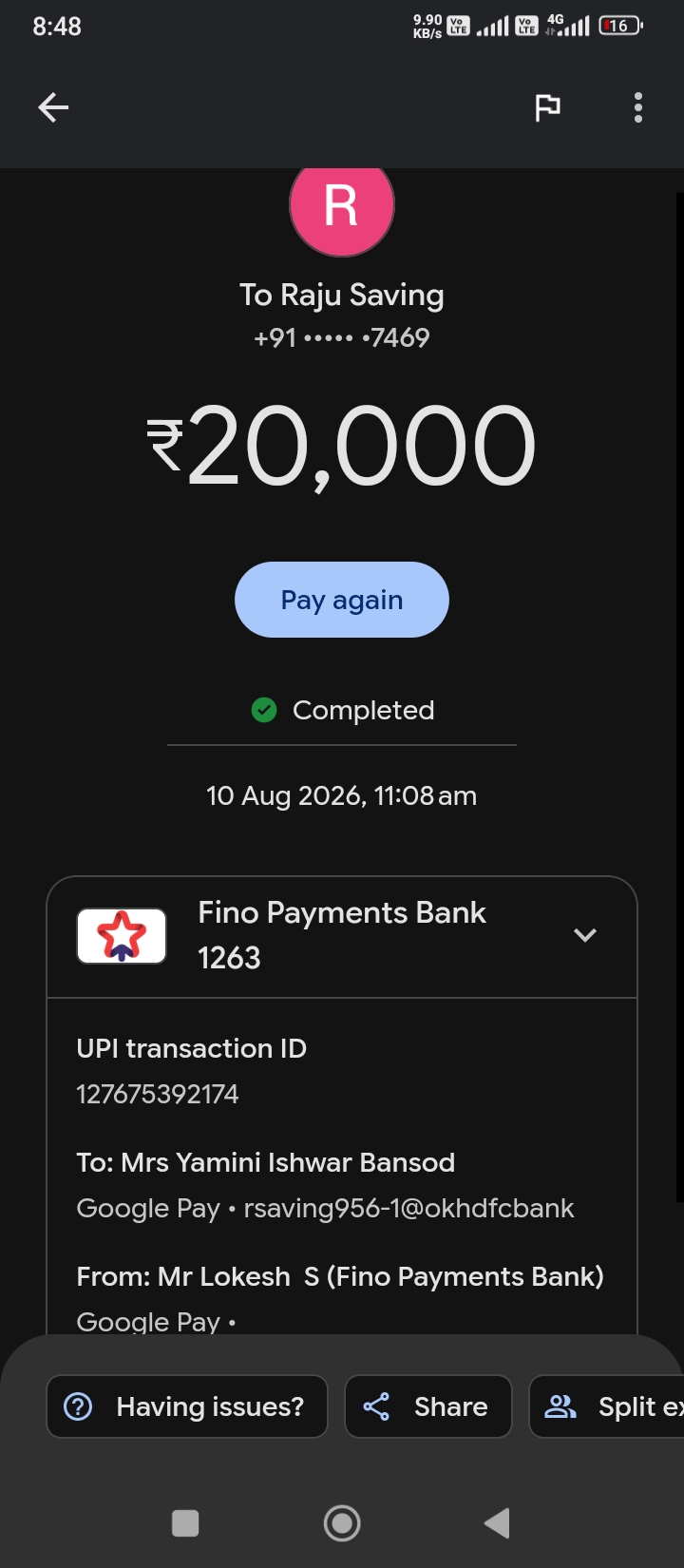 Yesterday, 20000 went missing from Google Pay without any notification.