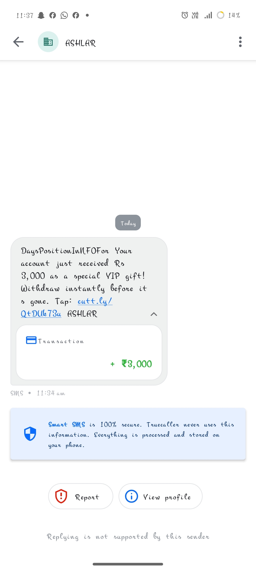 Money credit in message not in bank account 
