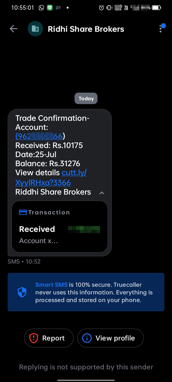 Ridhi Trade Brokers messaging about stock money