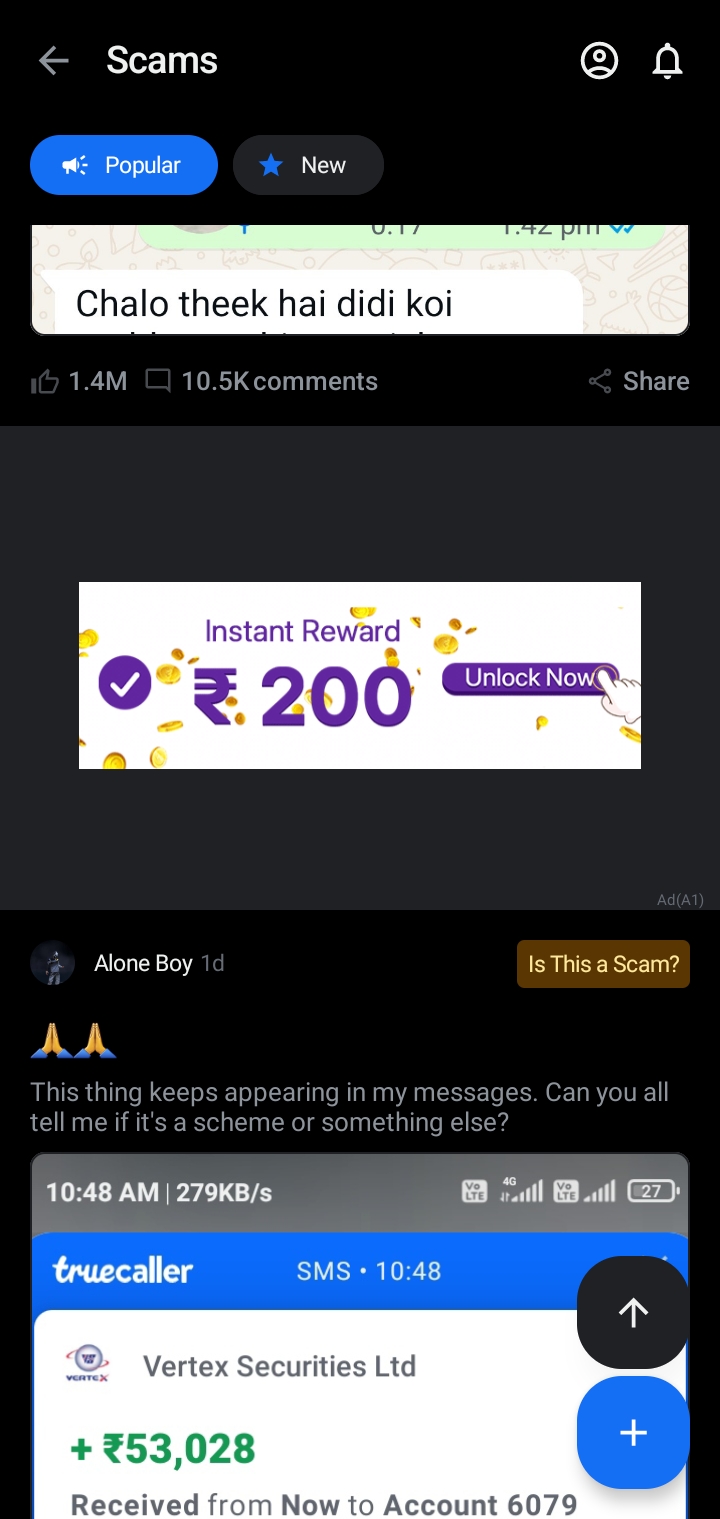 Truecaller app itself displaying scam Ads