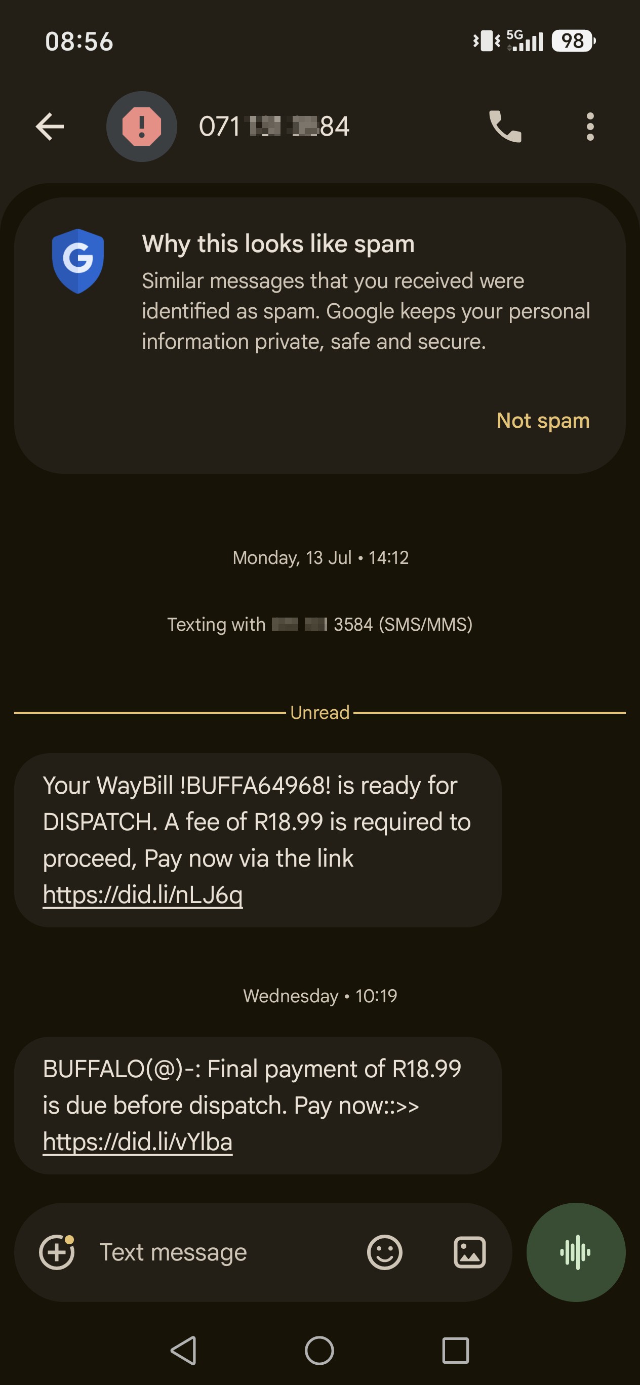 Courier fee scam