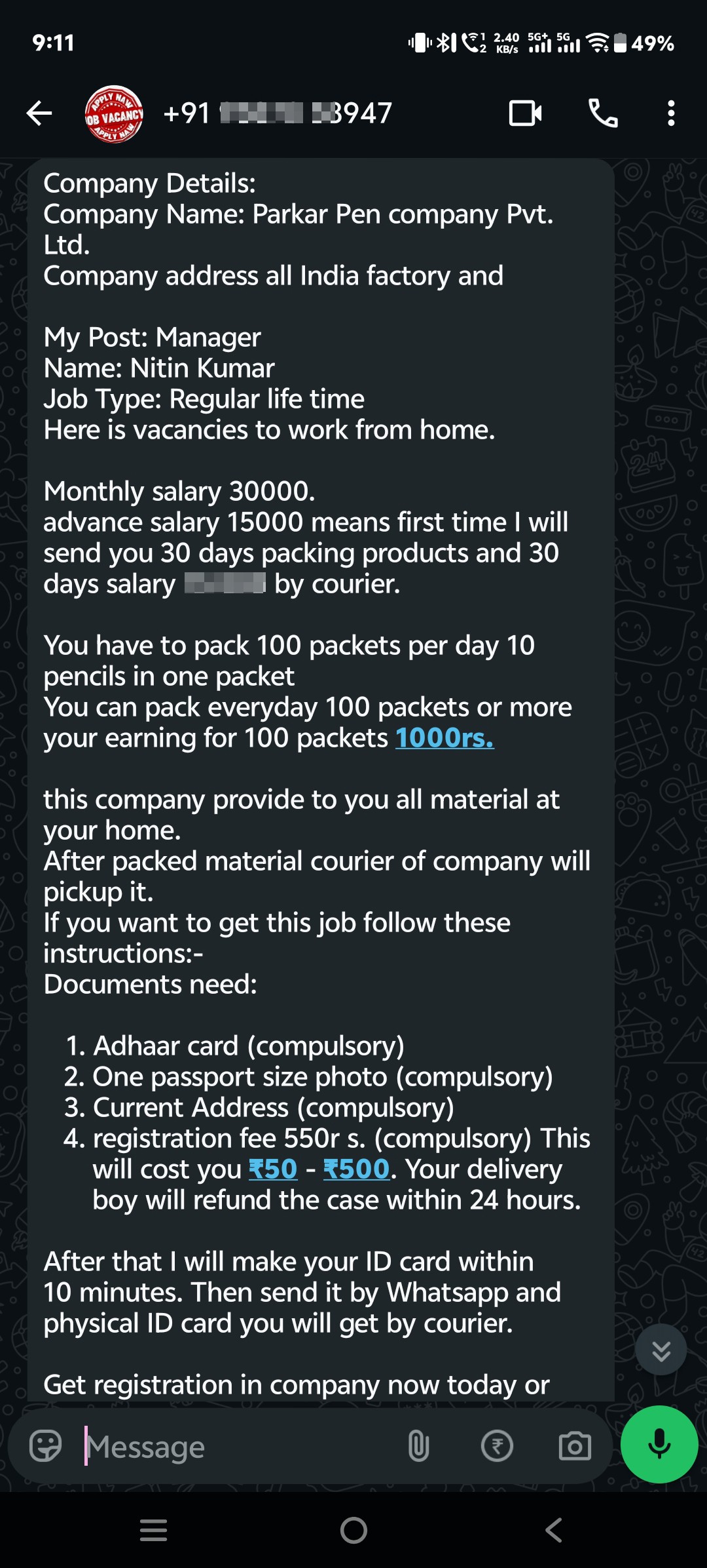 Work from home packing job 