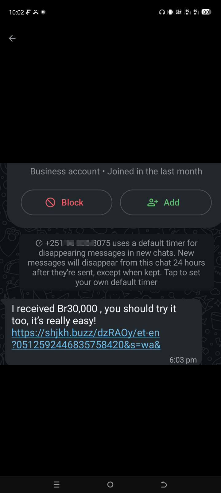 WhatsApp Scam: Fake 30,000 Birr Offer
