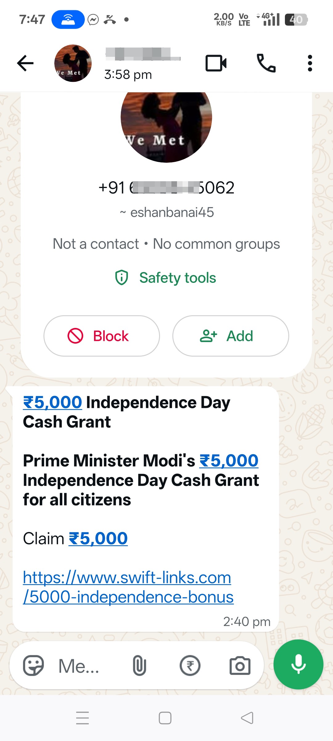 I got a message from WhatsApp 