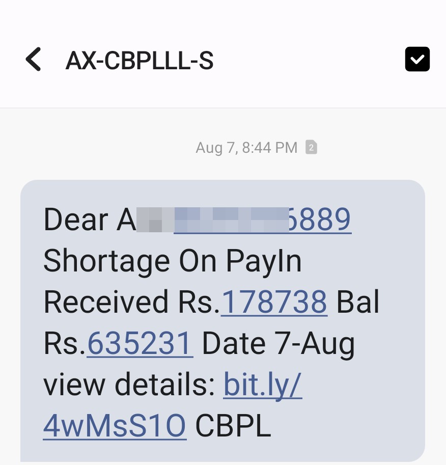 The money has been received, sir, but it is not reflecting in the bank, sir.
