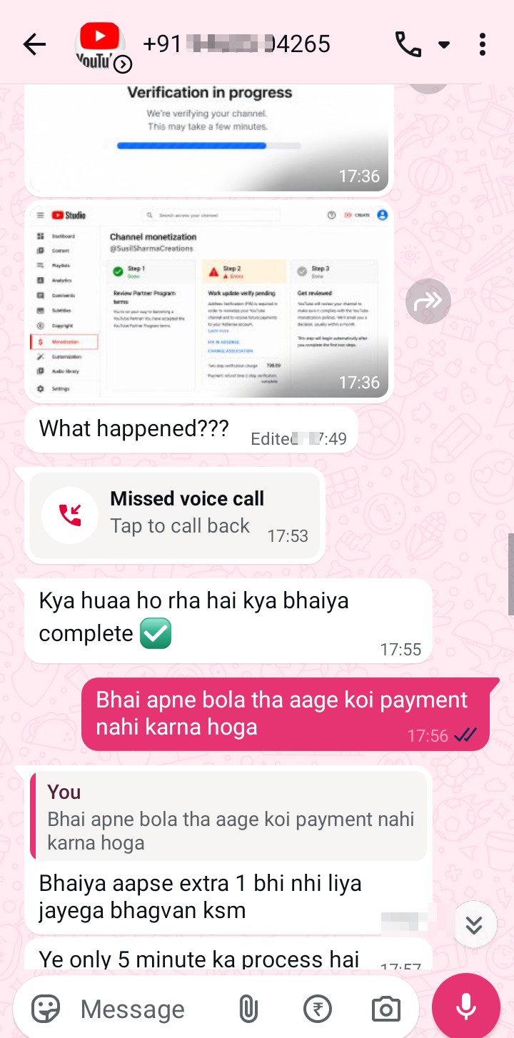 Scam in the name of channel monetization