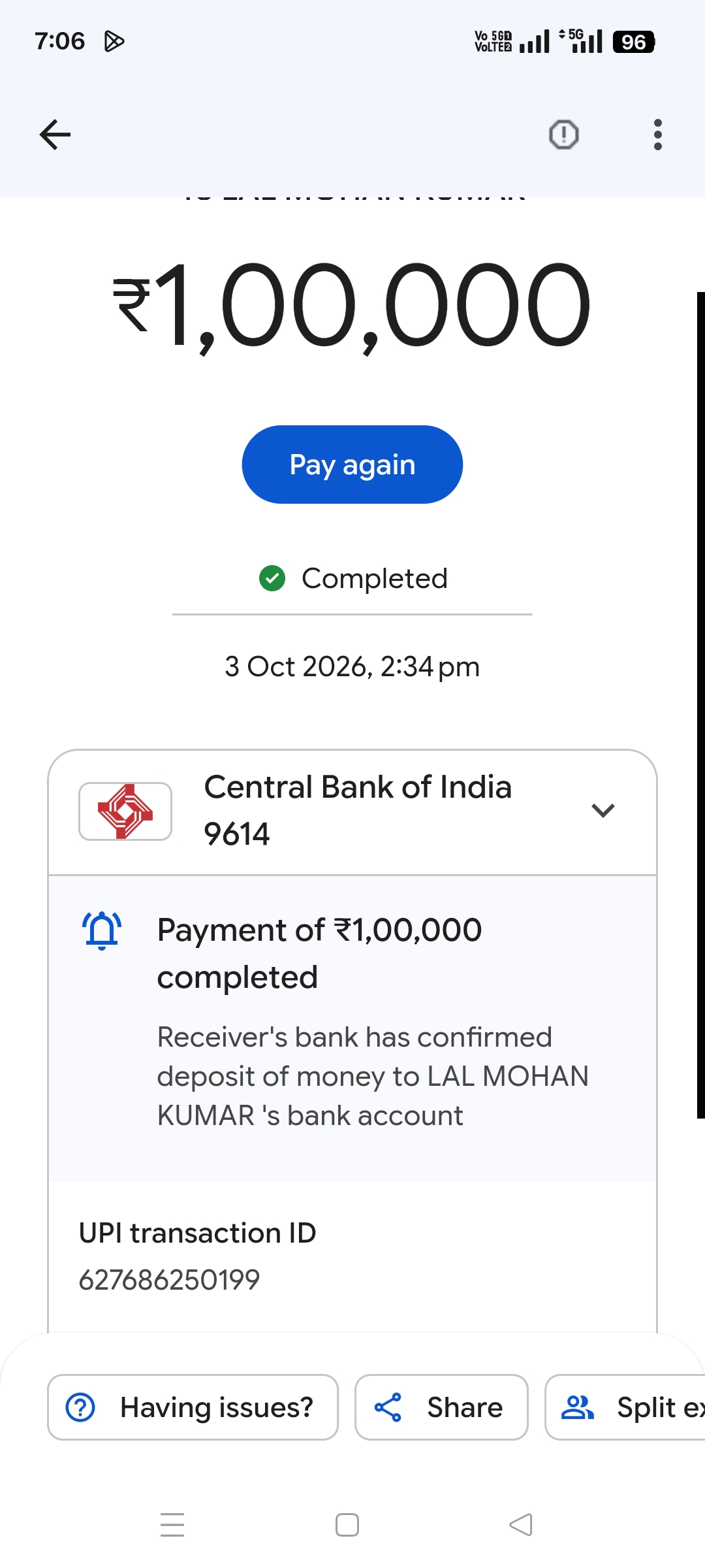 Money was deducted from my bank account through Google Pay.