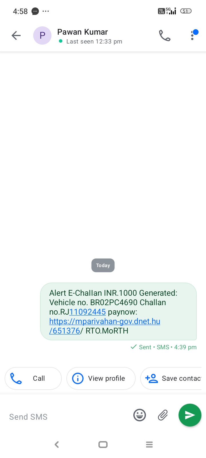 scam message or generated from RTO 