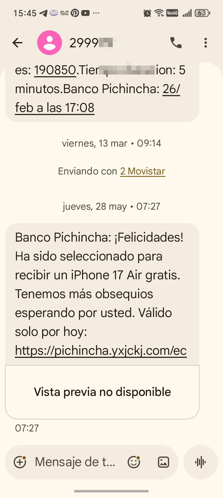 SCAM PRETENDING TO BE BANCO PICHINCHA MILES