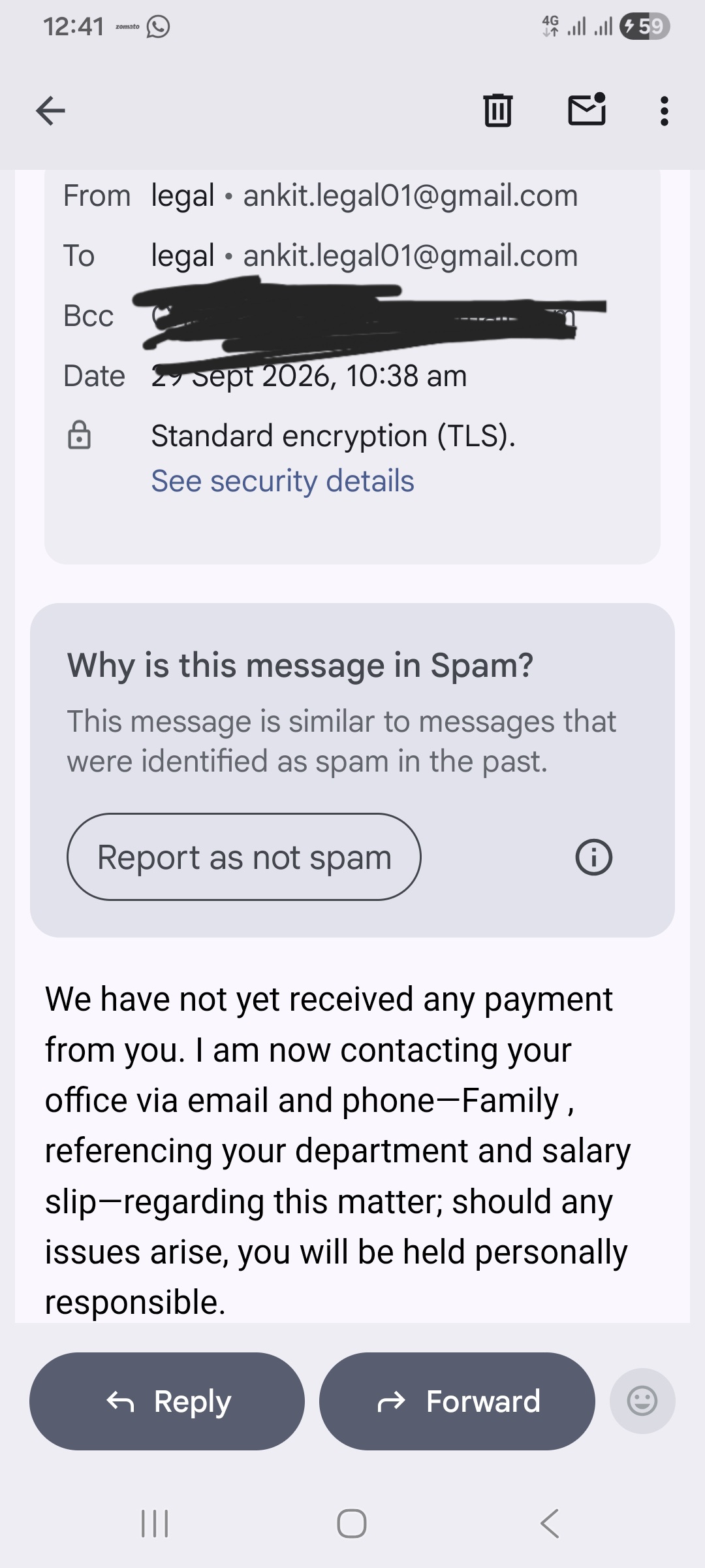 sending threting mails from fake gmail id without saying Loan names