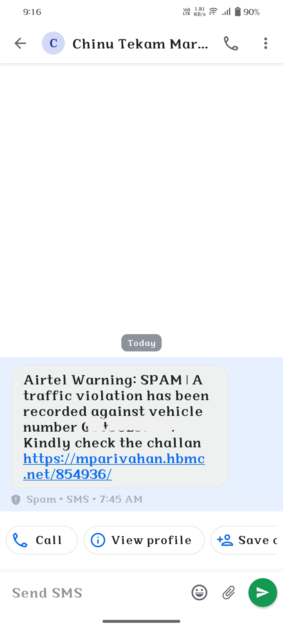Vehicle Challan ka jhootha message aaya hai