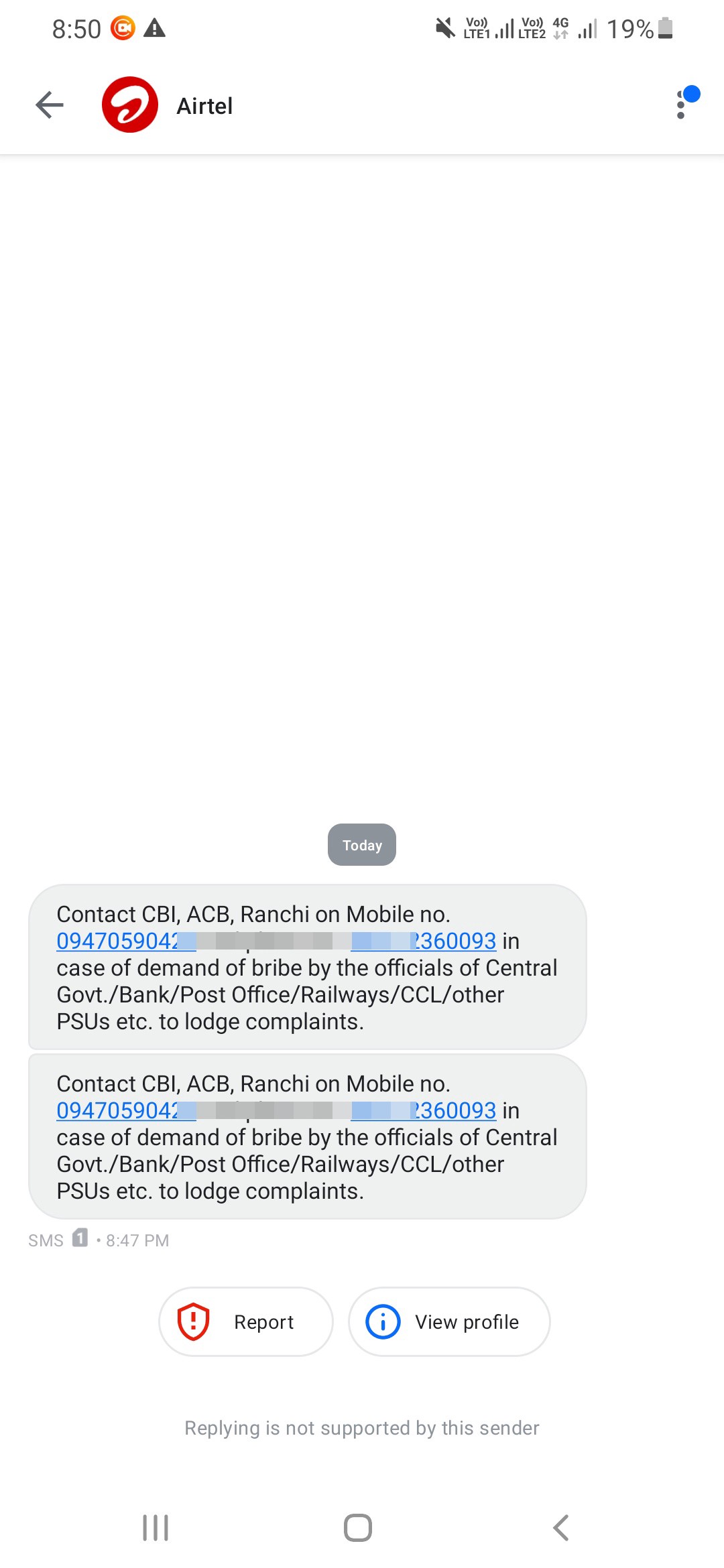 What kind of message is the one that came from Airtel?