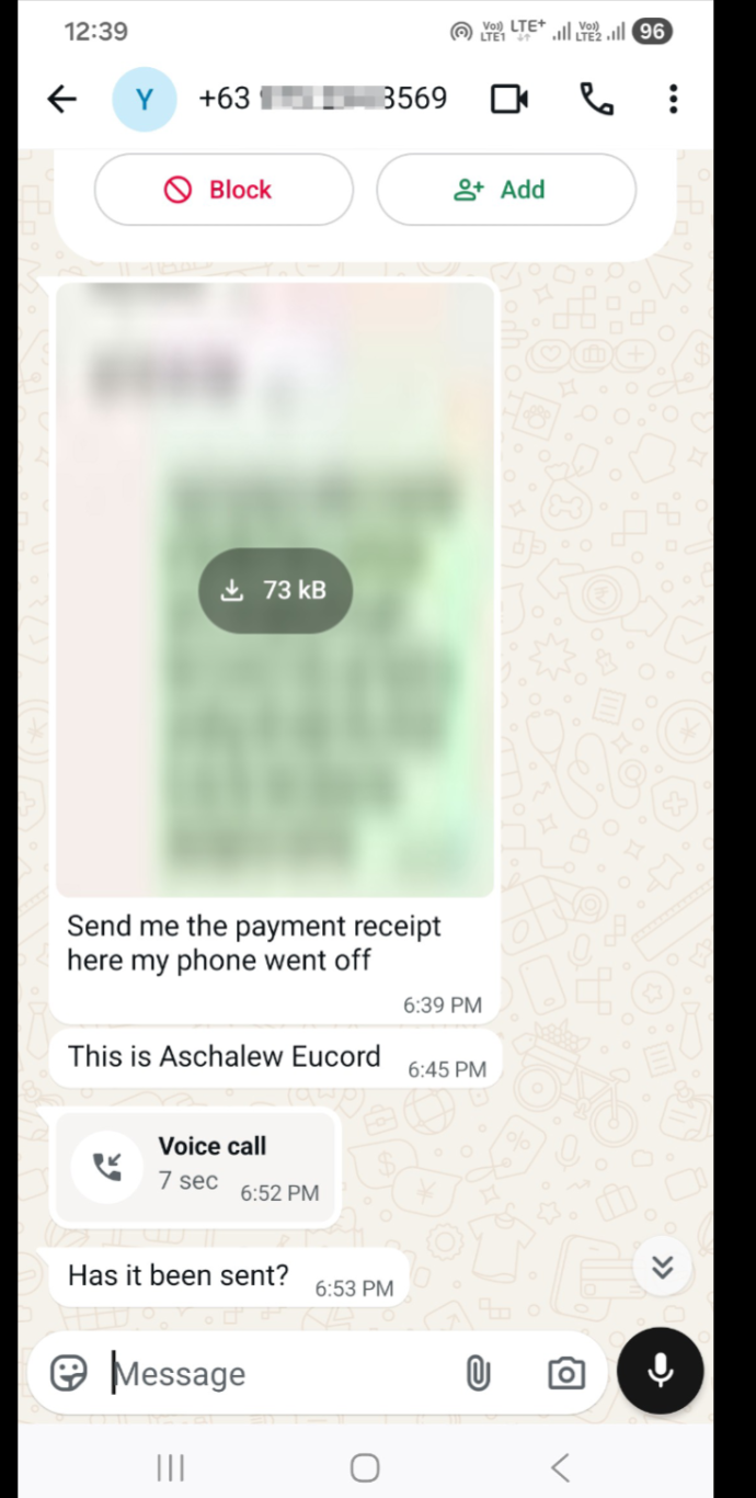Subject: Fraud Alert - Impersonation via WhatsApp