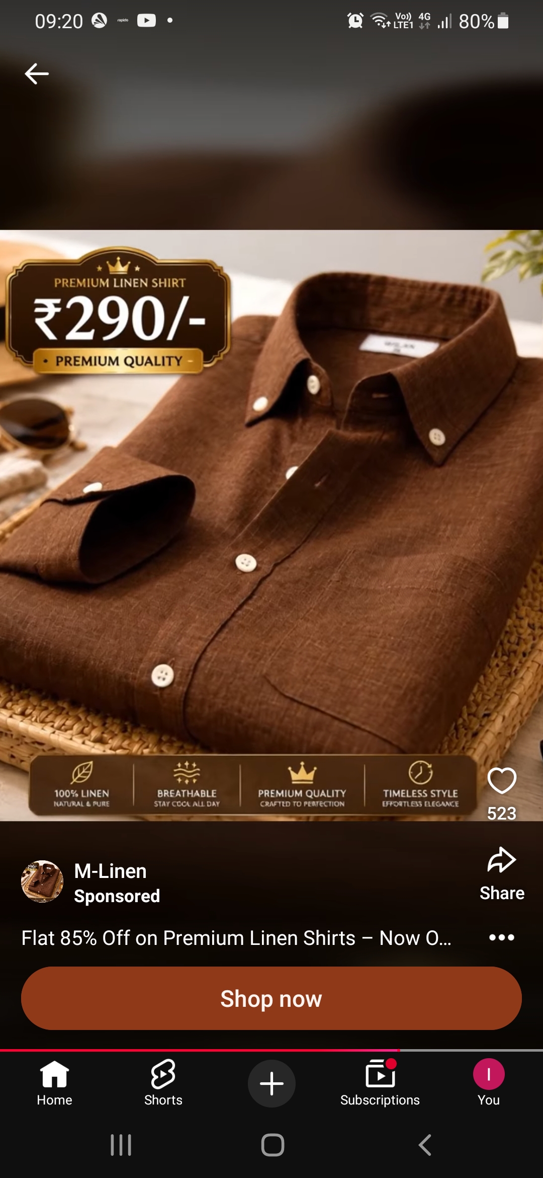 Scam Ad on YouTube: M-Linen Shirts etc