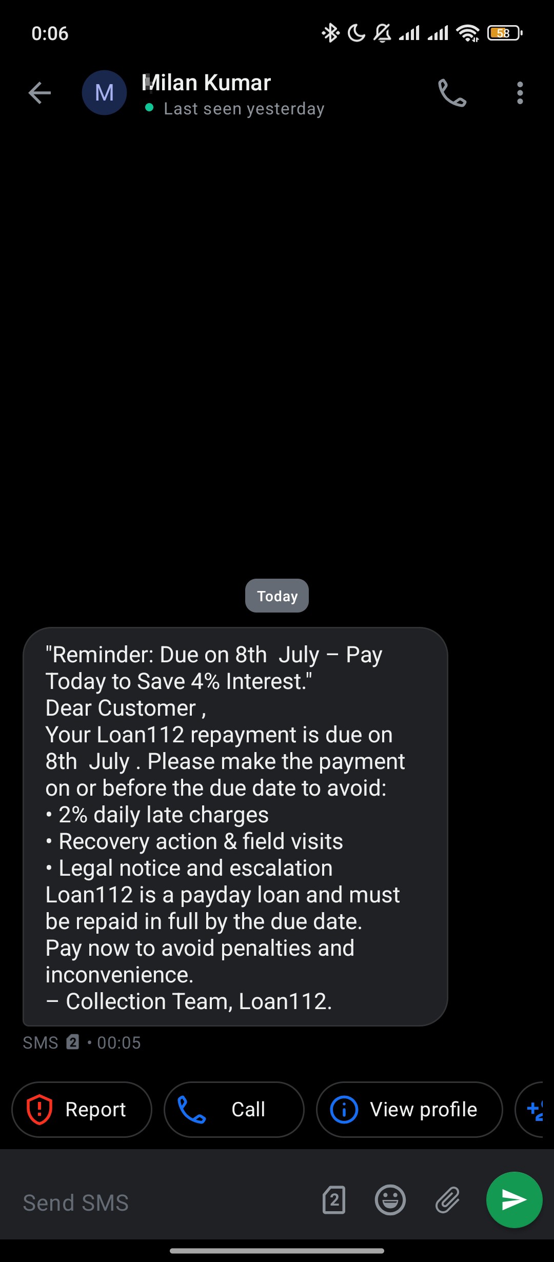 harassing for repayment 