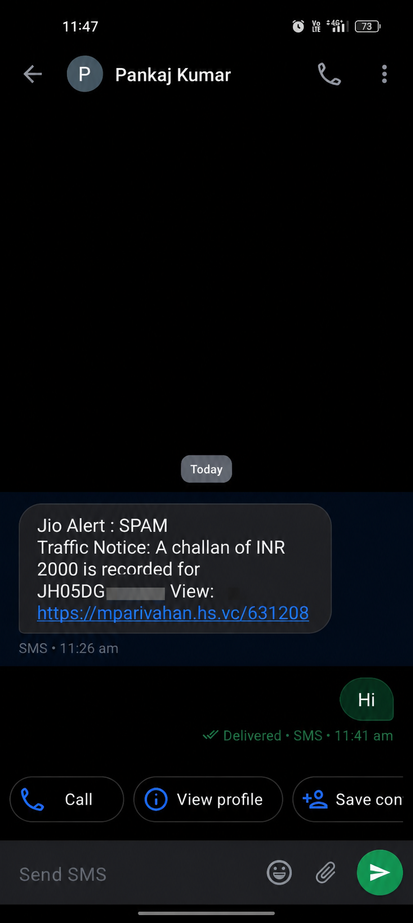 Fake Traffic Challan SMS and Suspicious mParivahan Link