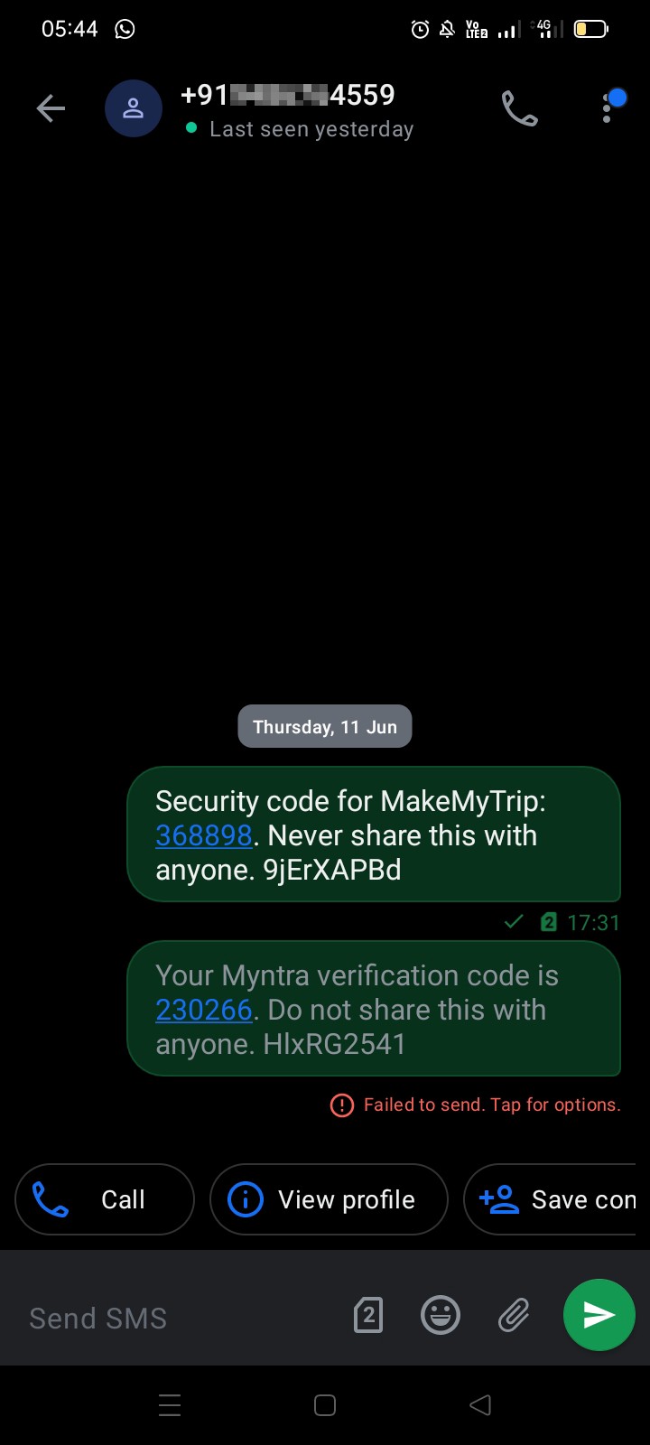  unknown numbers msges  to some in some letters through my phone by logging in some other places 