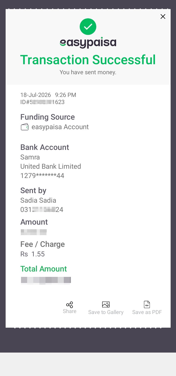 More Easypaisa num se UBL Account m Transfer Huwe hen Psise - image 2