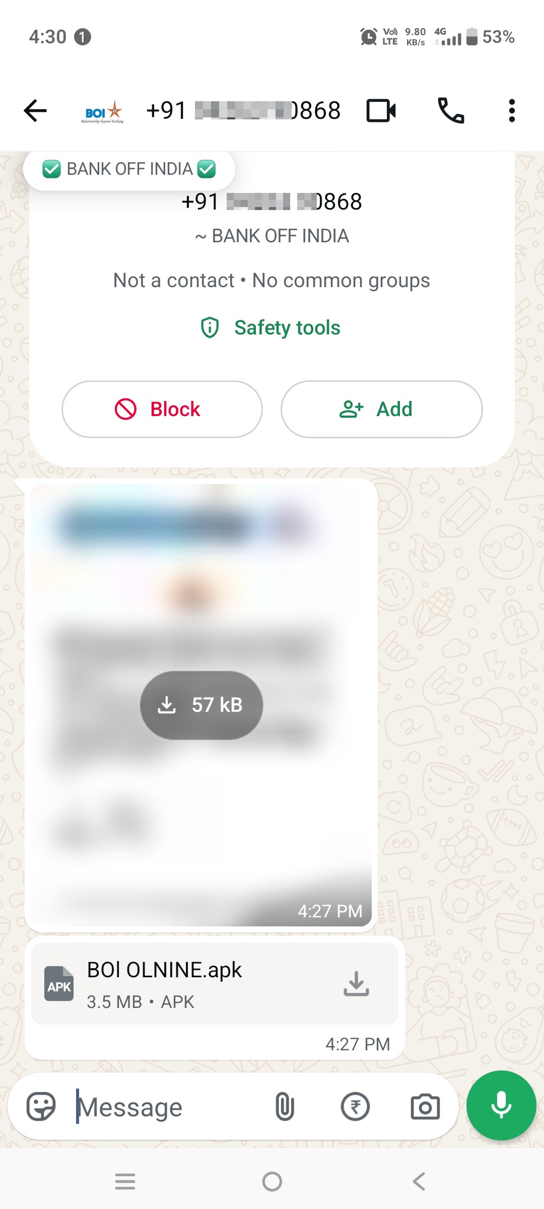 Bank of India Apk scam
