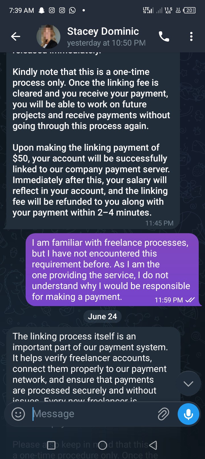 You do the job but when it's time for payment, they ask for $50 to link up your account first🙄 - image 2
