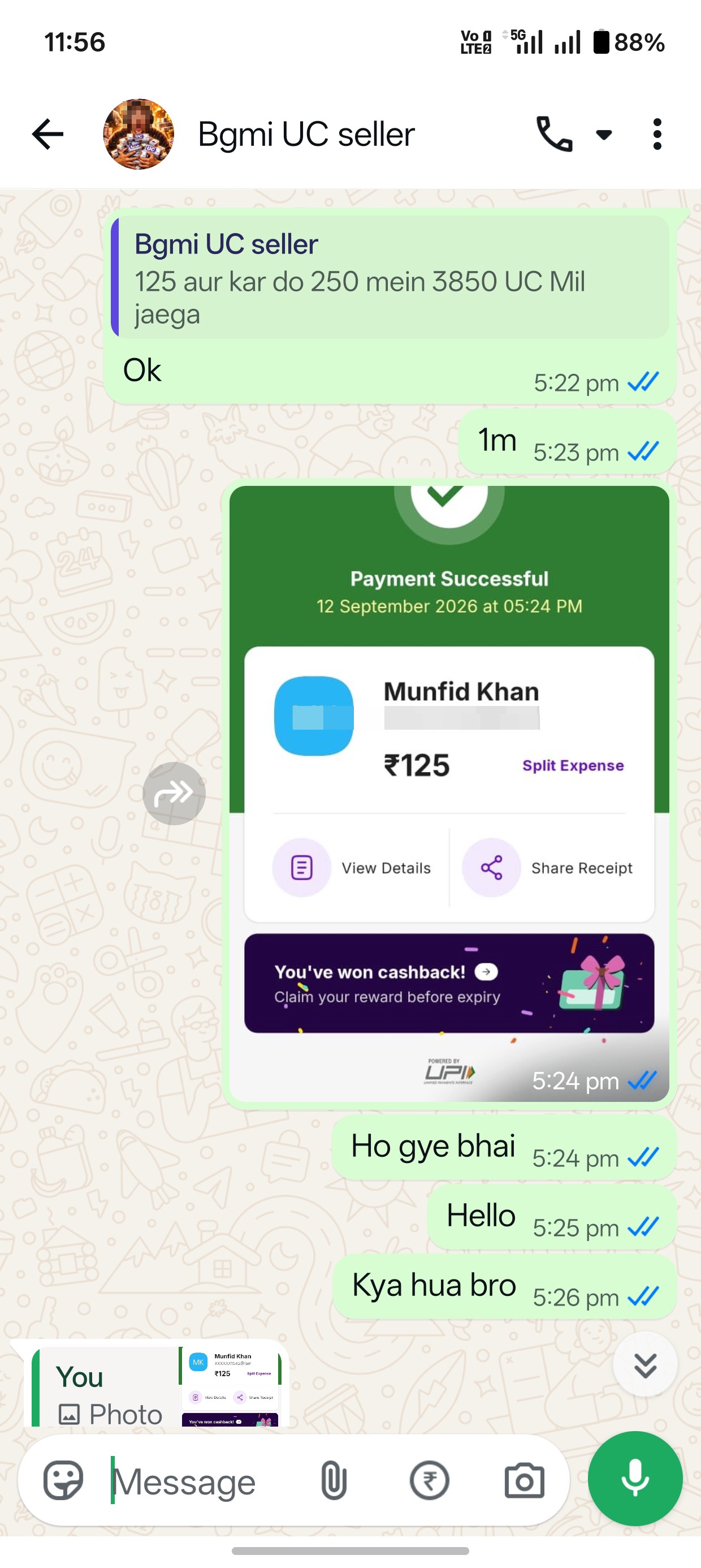 Fraud of ₹250 for BGMI/PUBG UC Purchase