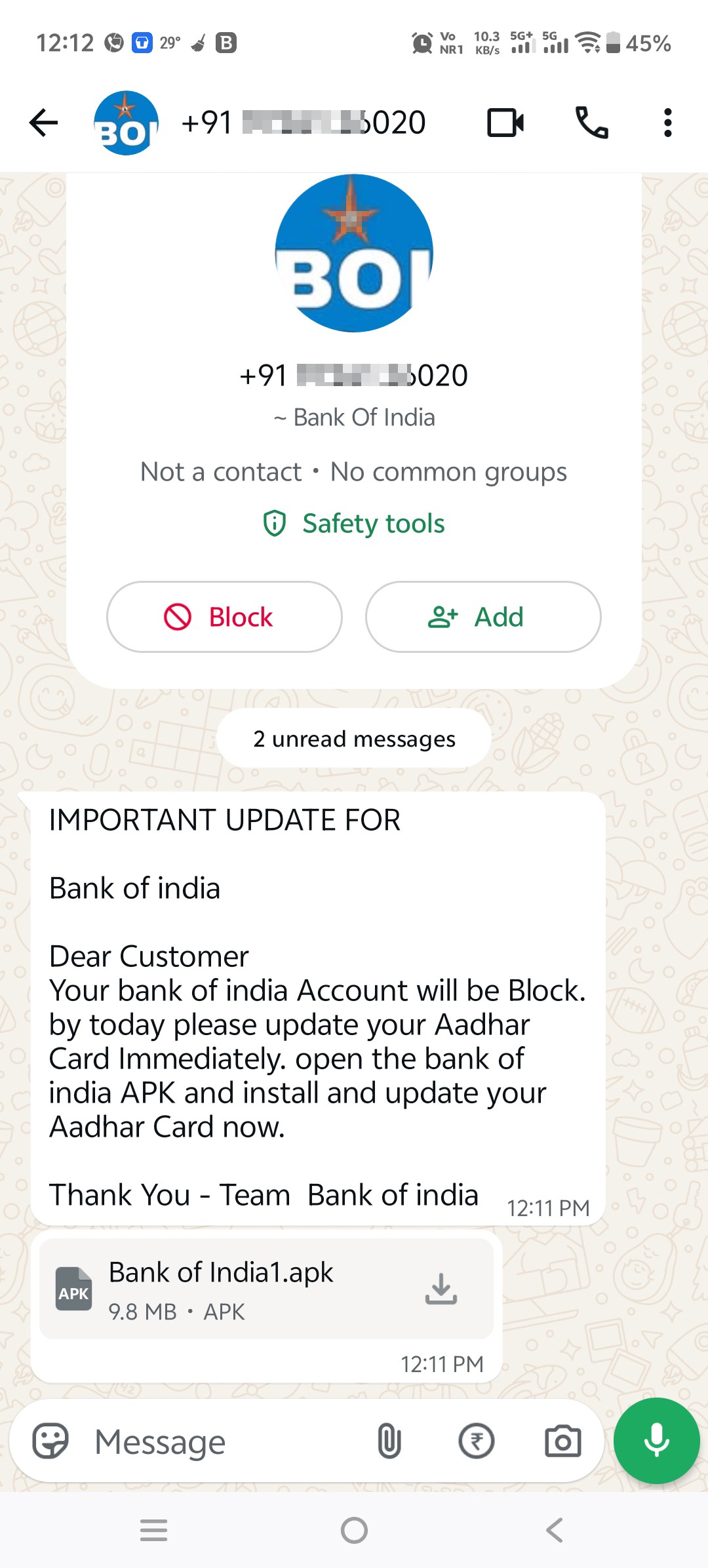 Bank of India Apk download scam
