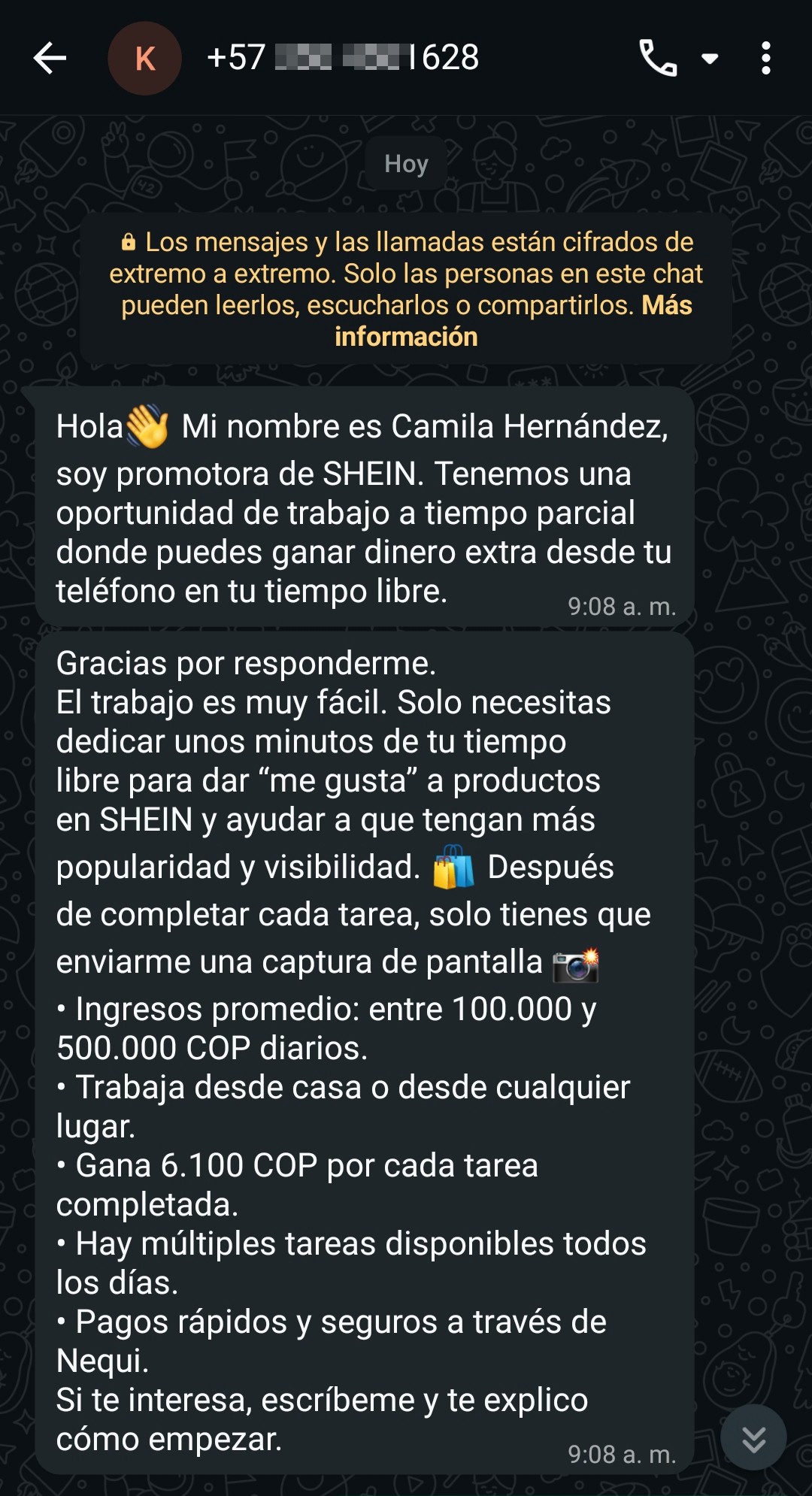 They call and hang up, SHEIN WhatsApp scam