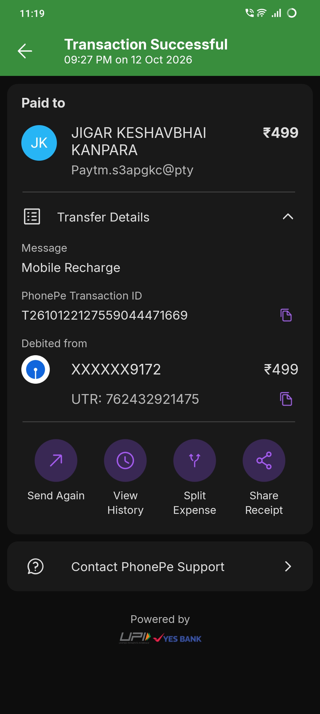 A payment was made and a refund of 499 was needed.