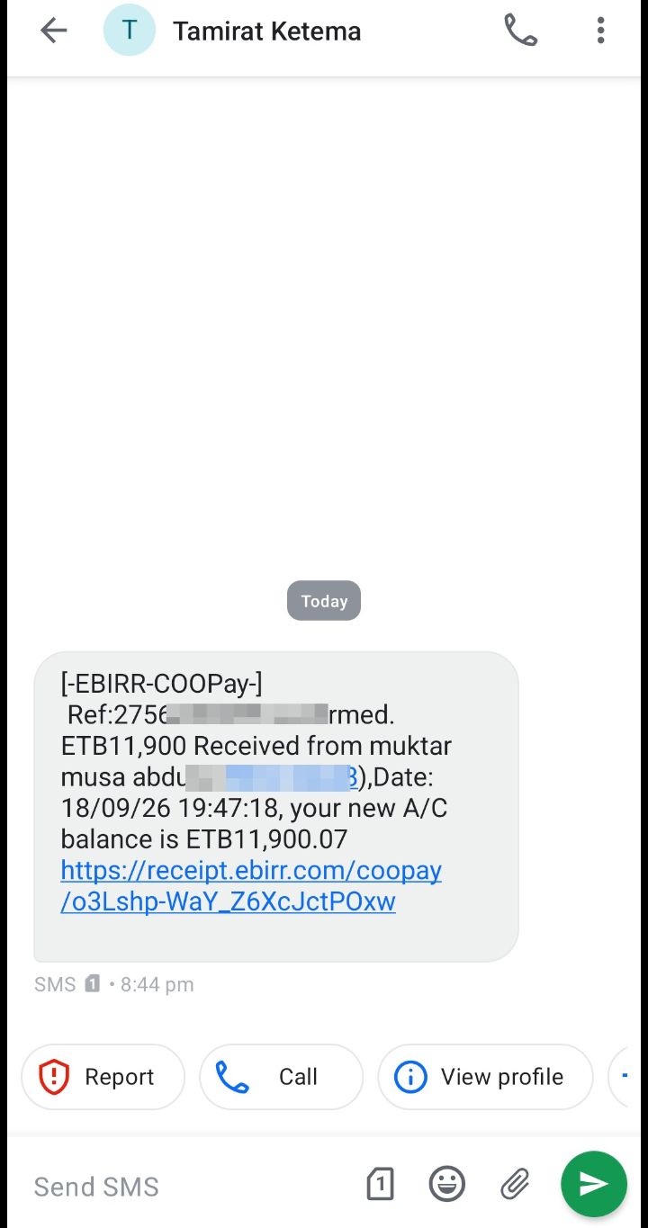 Scam message for Ebirr