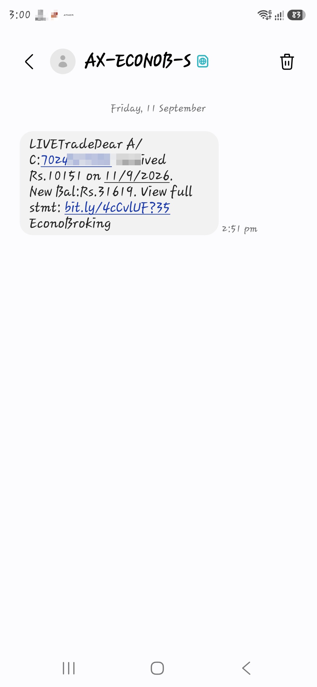 Broker App fake credit amount sms for scam.