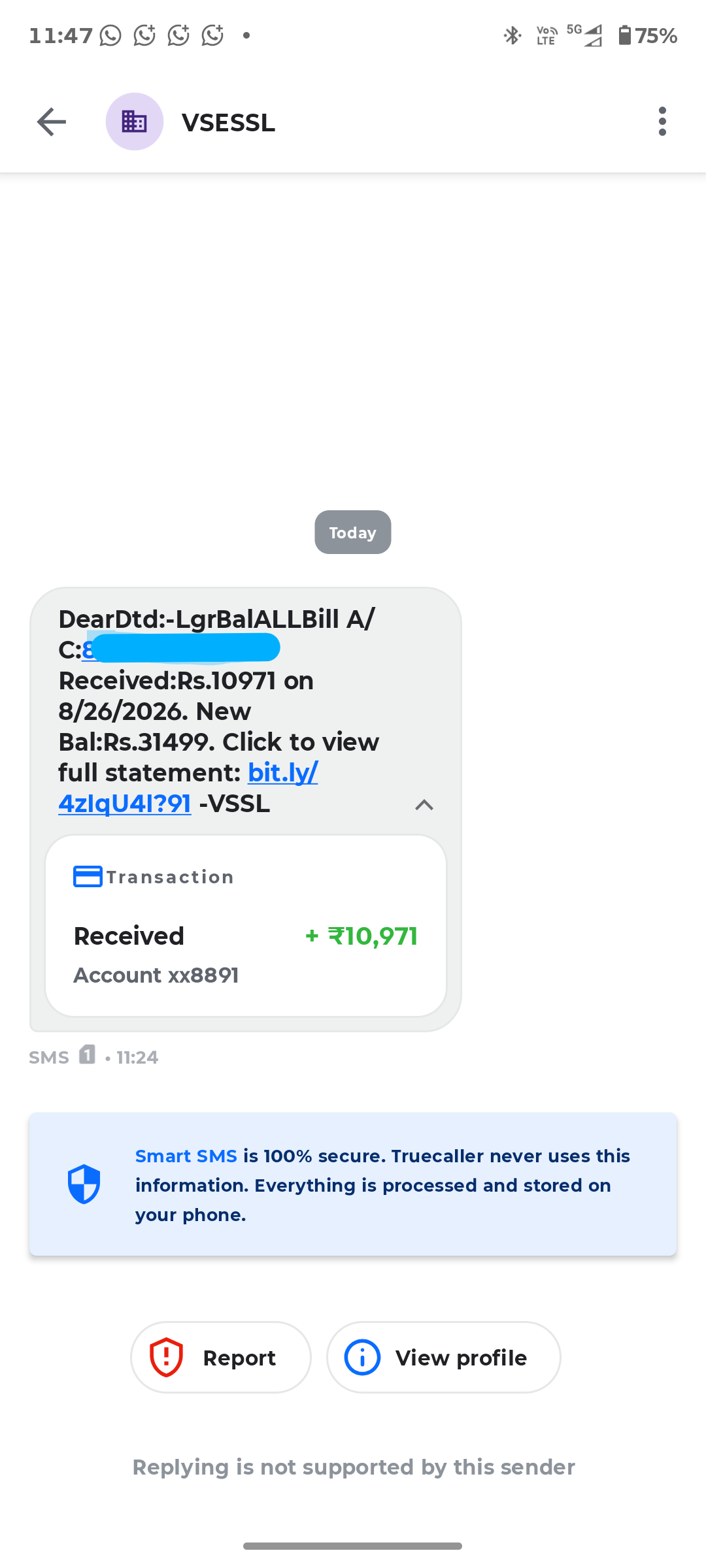 Fake message about receiving money in your account