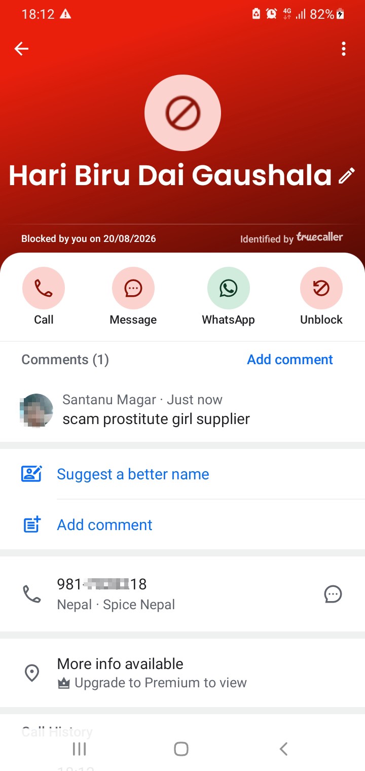 scammer girl supllier he call you and ask do you needagirl for tonight it will ckst 8 k nepali money