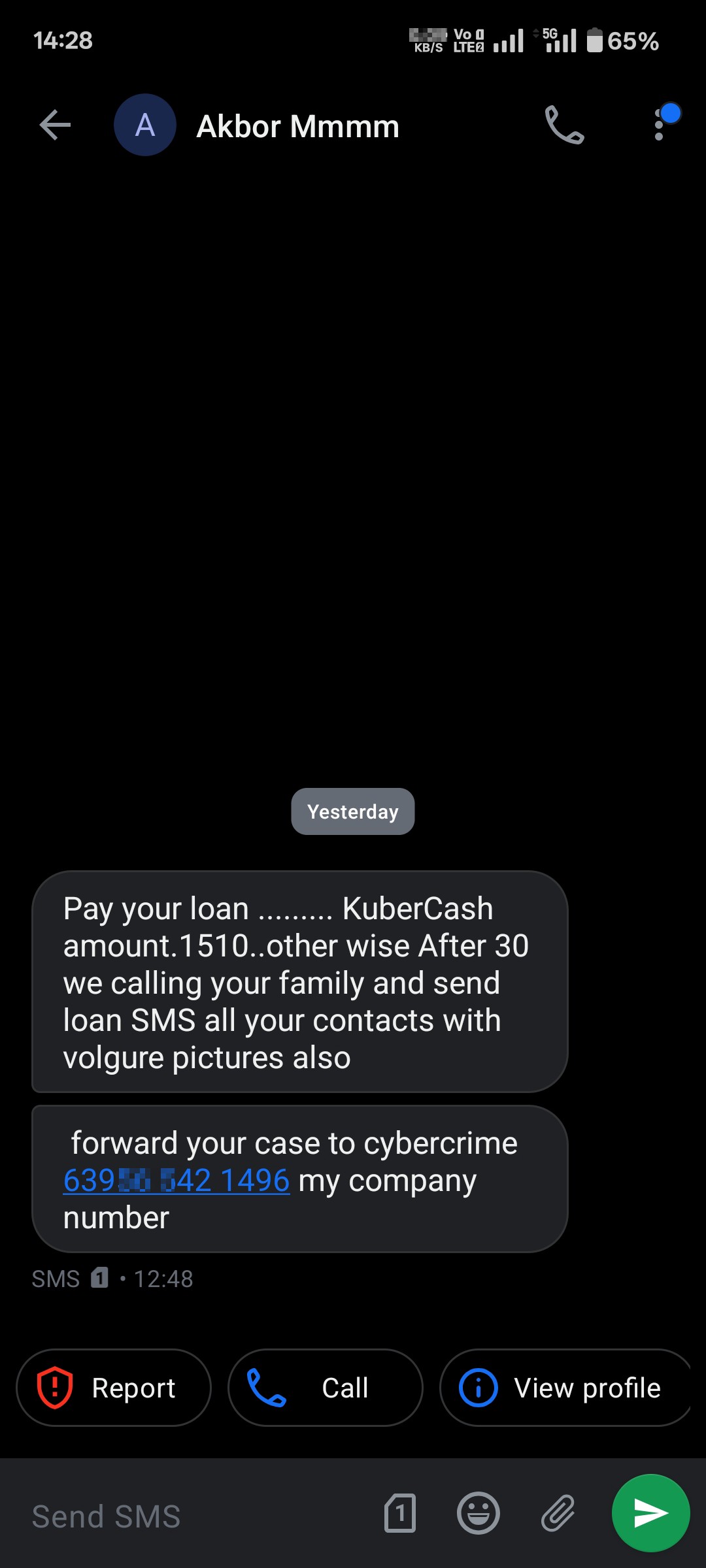 Loan repayment scam via message for a loan you never took