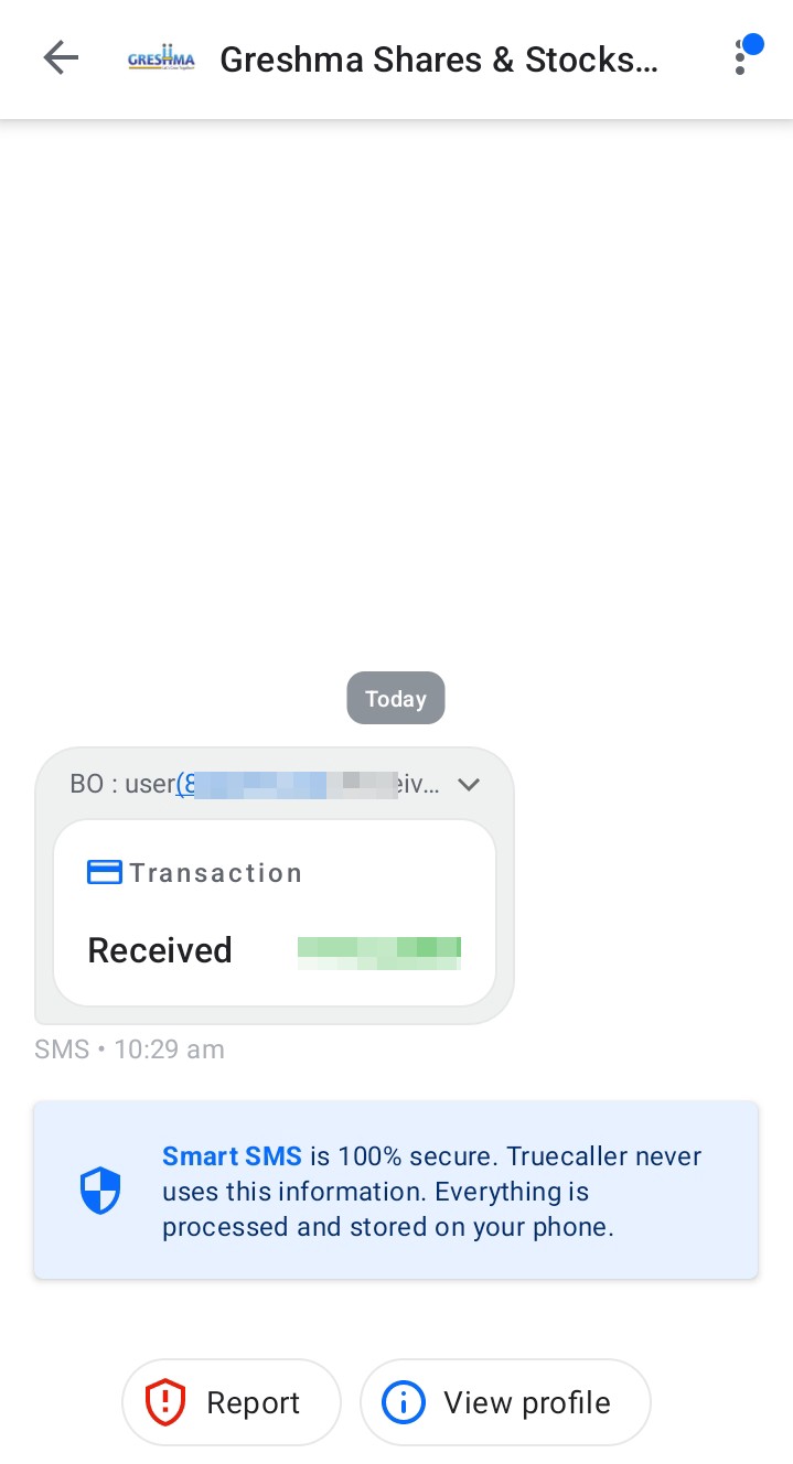 FRUND MONEY RECEIVED MESSAGE FROM GREESHMA 