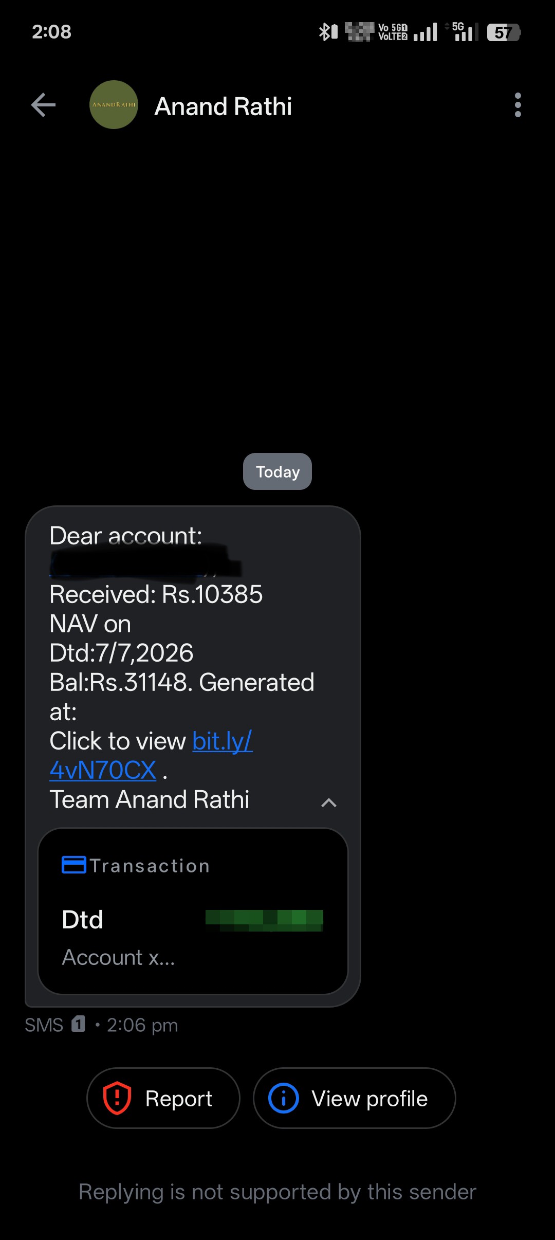 Daily payment received message