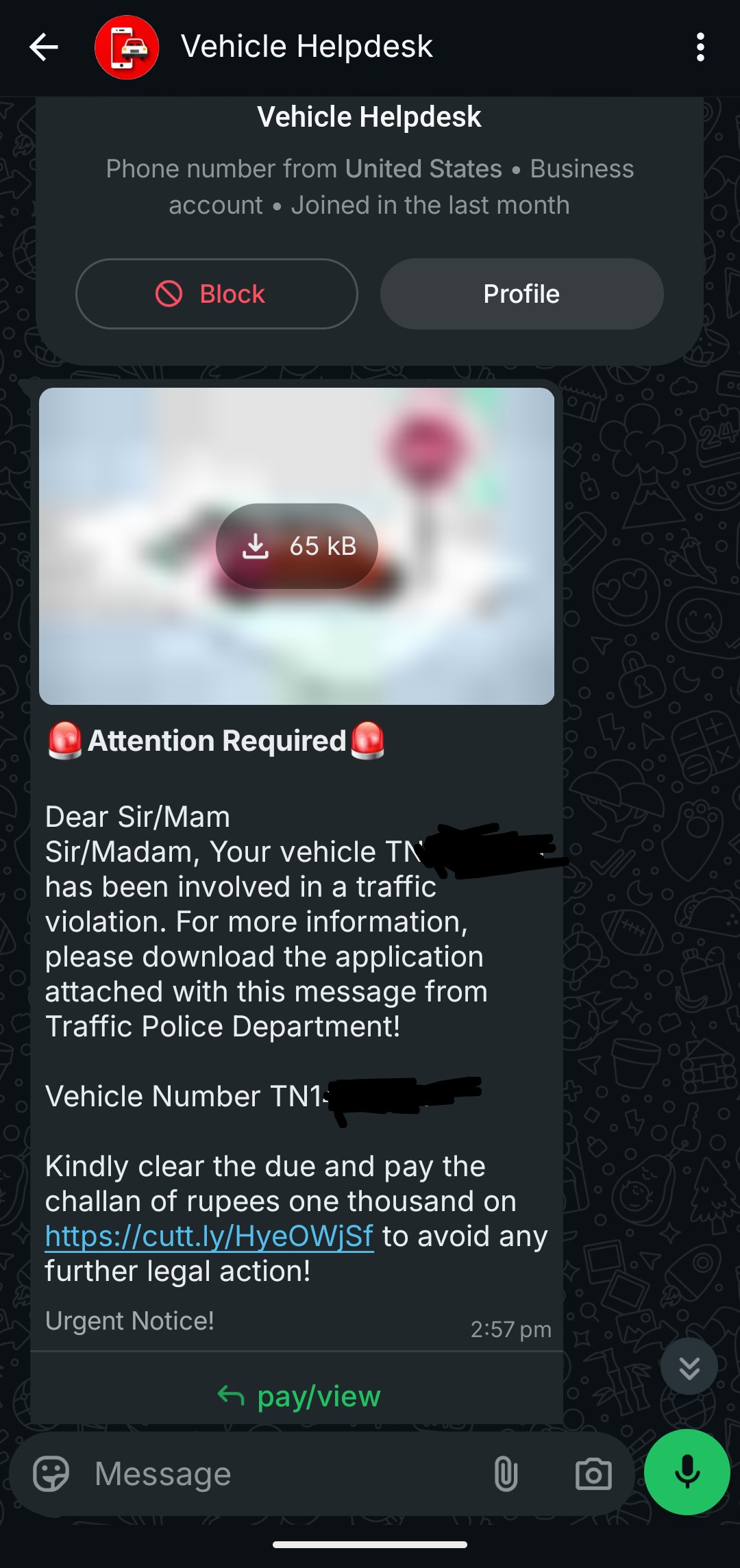 Traffic Violation Scams via WhatsApp