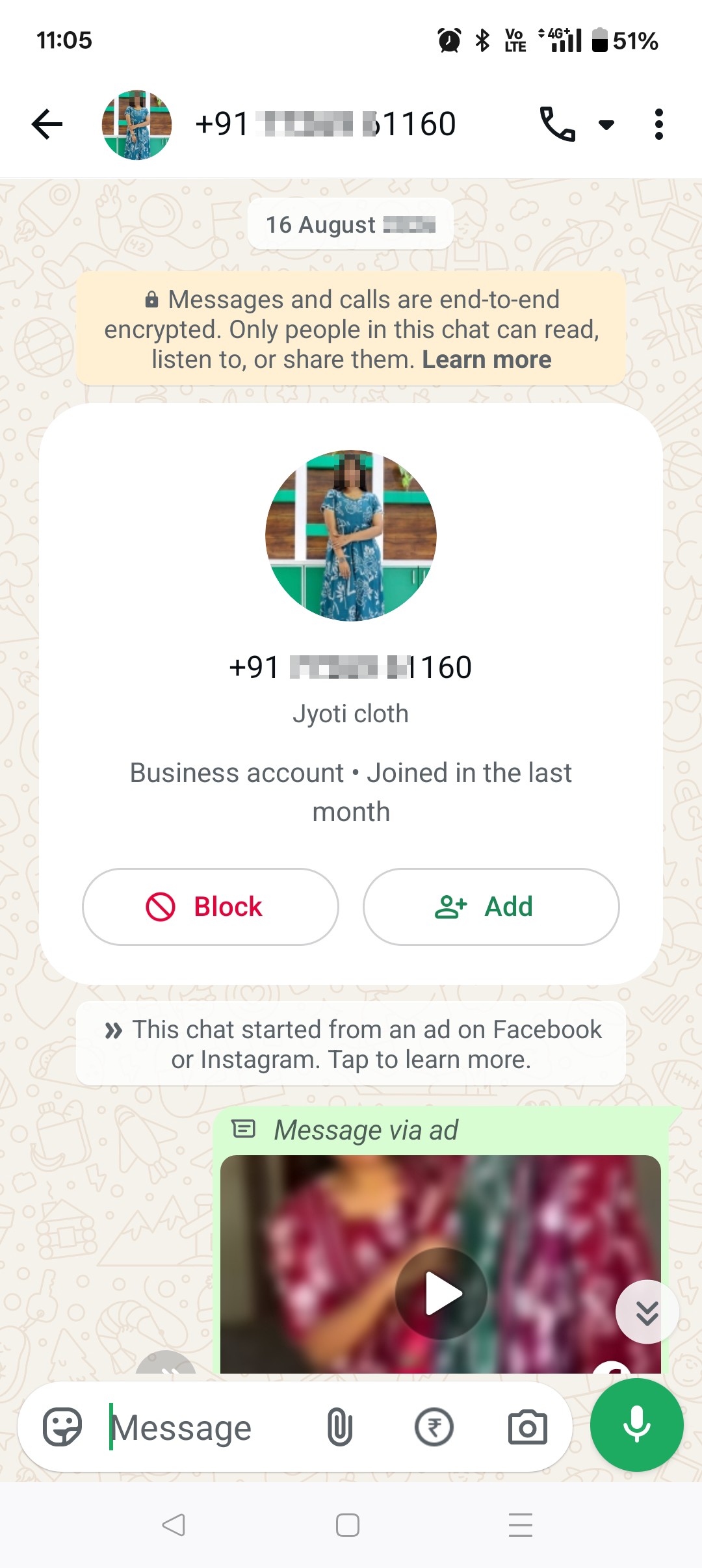 Instagram clothing scam redirects to WhatsApp for payment
