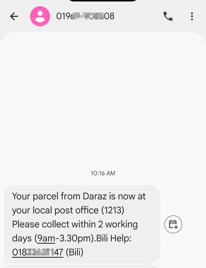 Fraud Parcel delivery message 