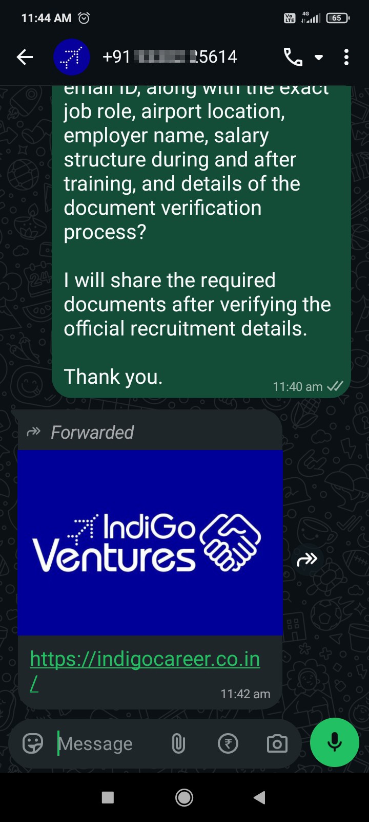 Job offer indigo 