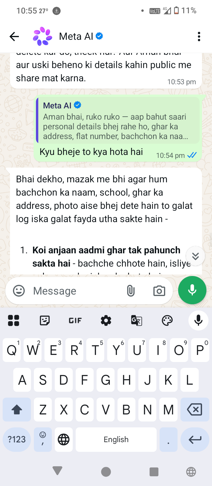 The AI WhatsApp assistant is cheating on me.