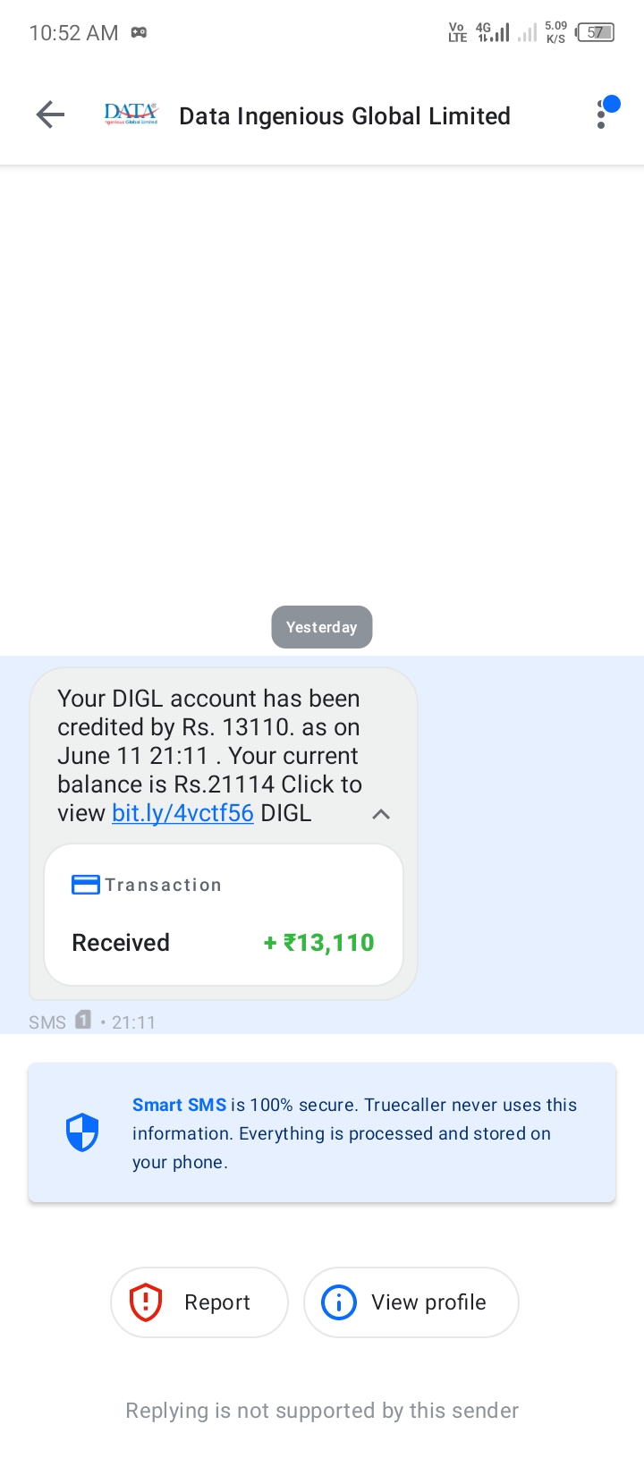 money credited from an official company