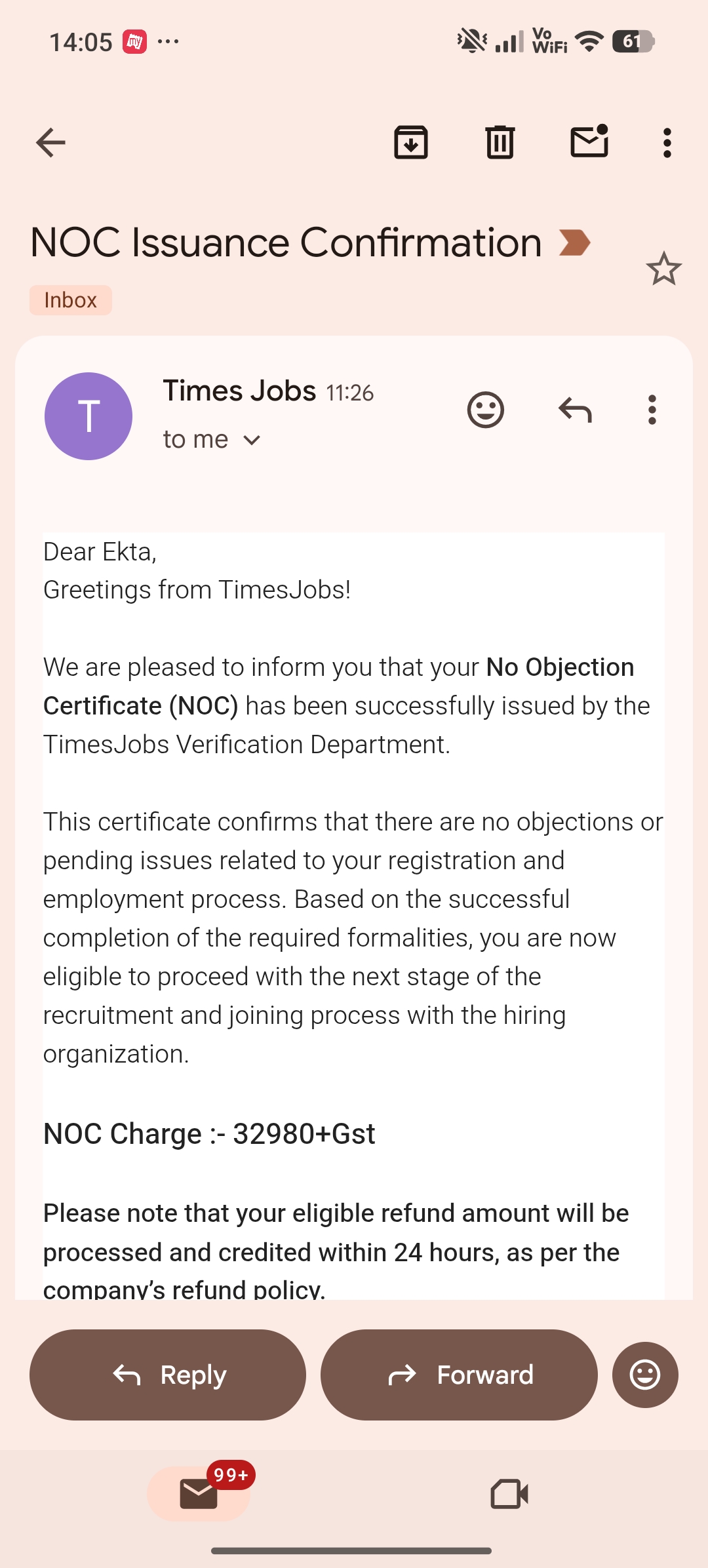 Regarding Recruitment fraud done