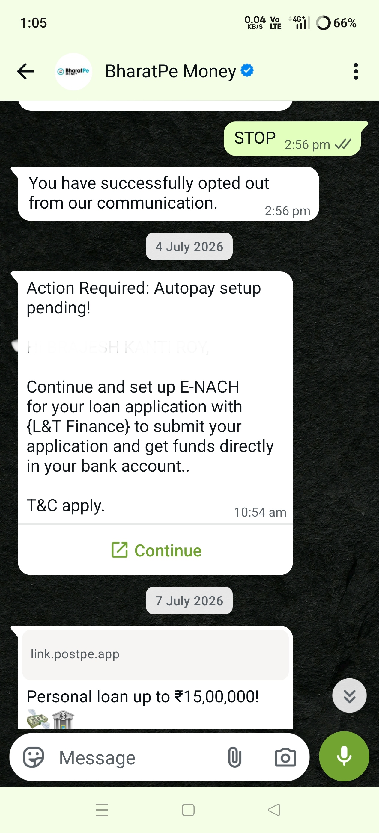 After successfully opt out they are still sending messages