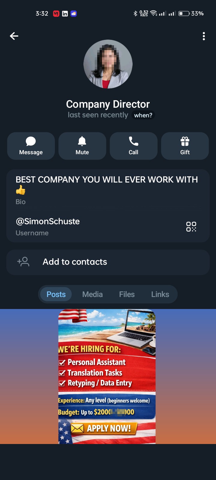 Work fraud in telegram and what's app 